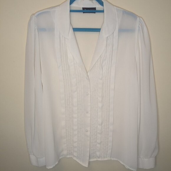 VINTAGE Contempo of California 1960s sheer cream pleated front blouse sheer - Picture 1 of 8